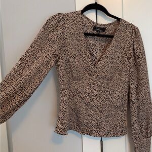 Lulu's Black and Cream Speckled Patterned Blouse